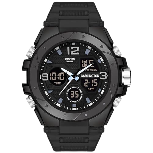 Carlington Endurance Series Analog-Digital Sports Watches for Men and Boys with Alarm, Stopwatch, Backlit Display, Dualtime, Silicone Rubber Strap, Water & Shock Resiatant - CT_9105