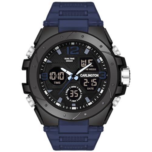 Carlington Endurance Series Analog-Digital Sports Watches for Men and Boys with Alarm, Stopwatch, Backlit Display, Dualtime, Silicone Rubber Strap, Water & Shock Resiatant - CT_9105